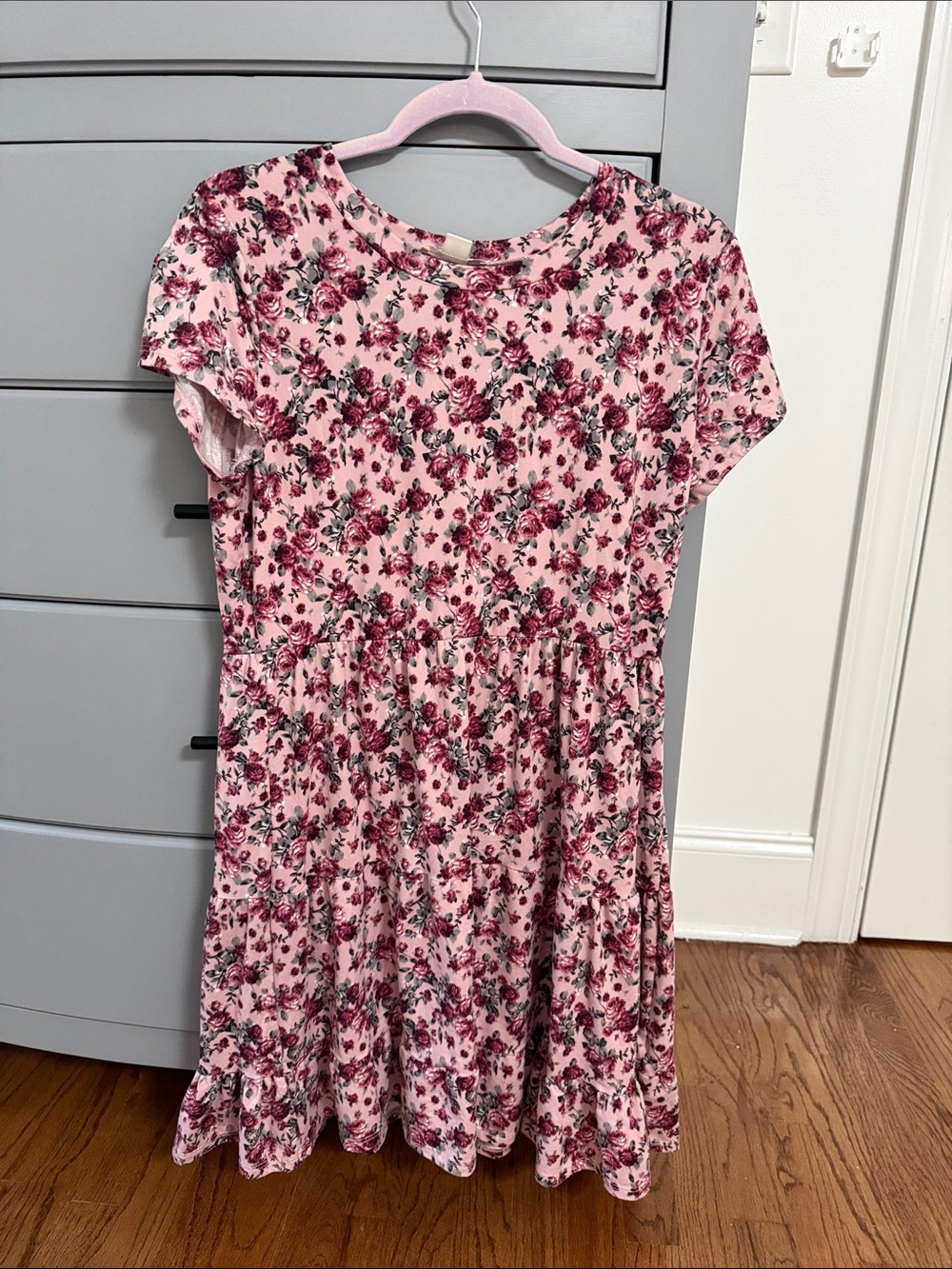 Knitworks Pink Floral Tiered Short-Sleeve Dress